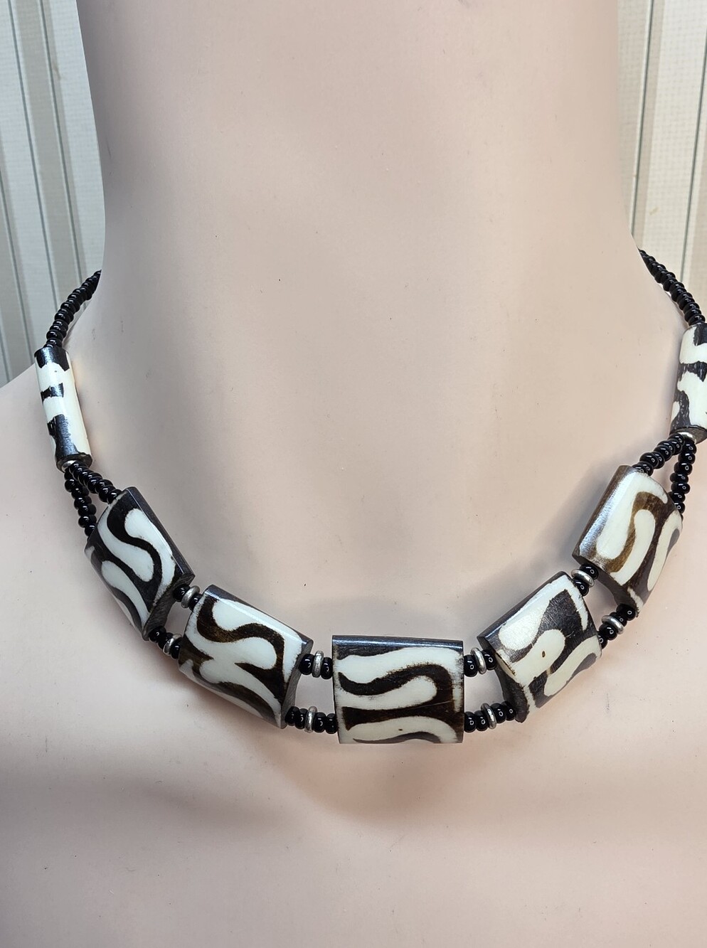 African Tribal Bone Bead Necklace Boho Unisex Statement Collar